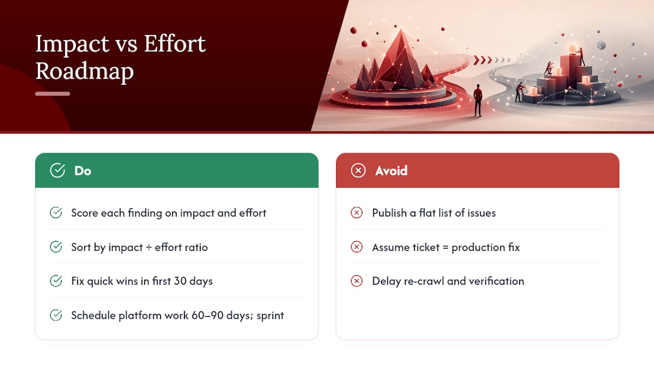 SEO issues ranked by impact and effort