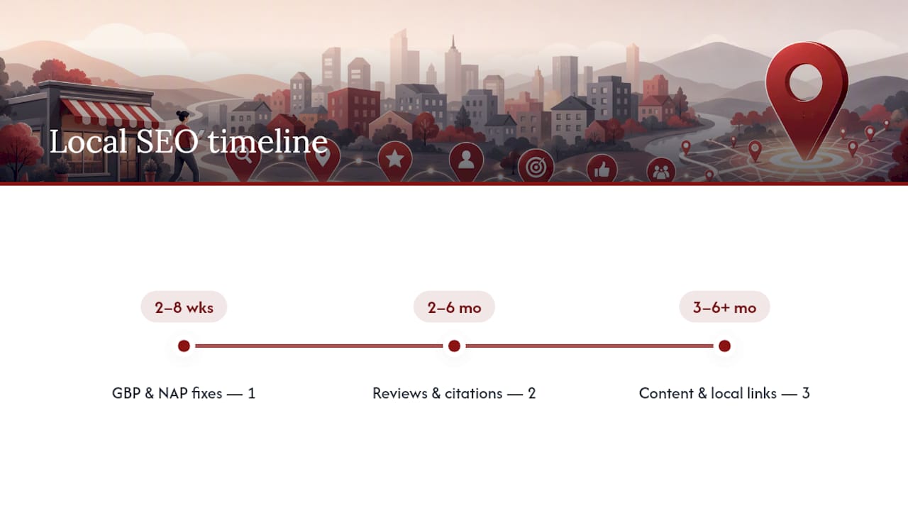 Local SEO progress timeline by task