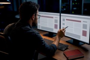 Specialist reviewing a website migration audit