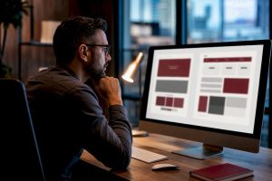 Marketer comparing landing page and website layouts